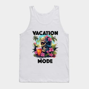 Tiki Statue Next To Beer - Vacation Mode (Black Lettering) Tank Top